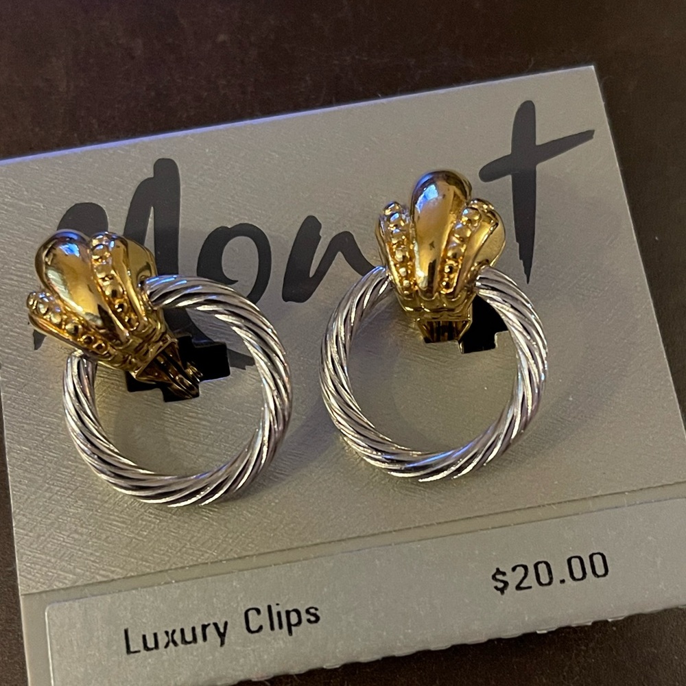 !!!SOLD!!!!Monet Luxury Clip Earrings Silvertone and Goldtone, Signed